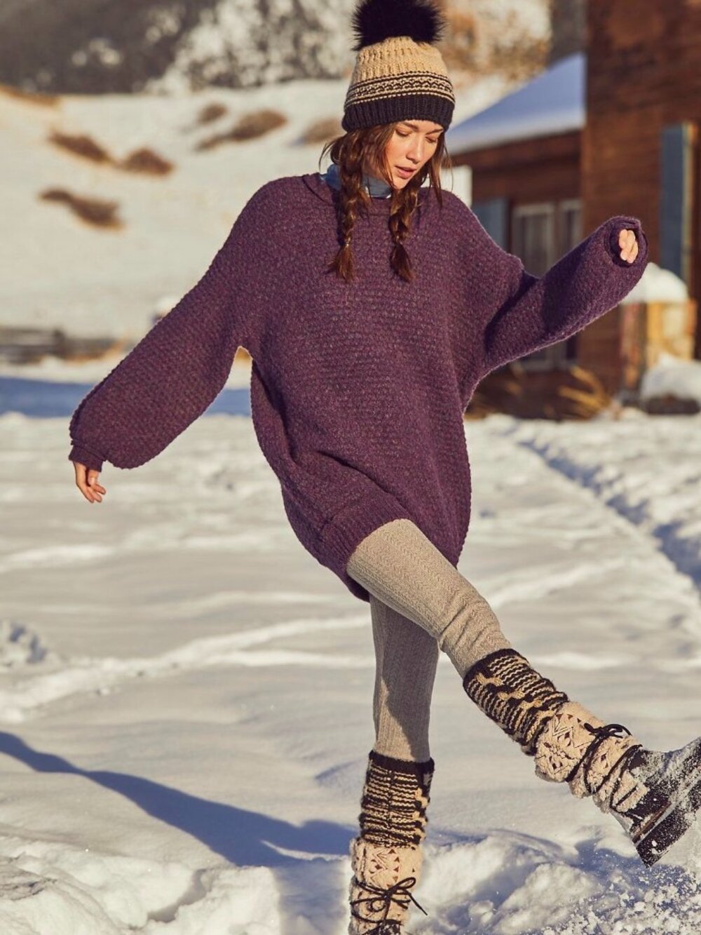 Free People Blue Knit Oversized Sweater